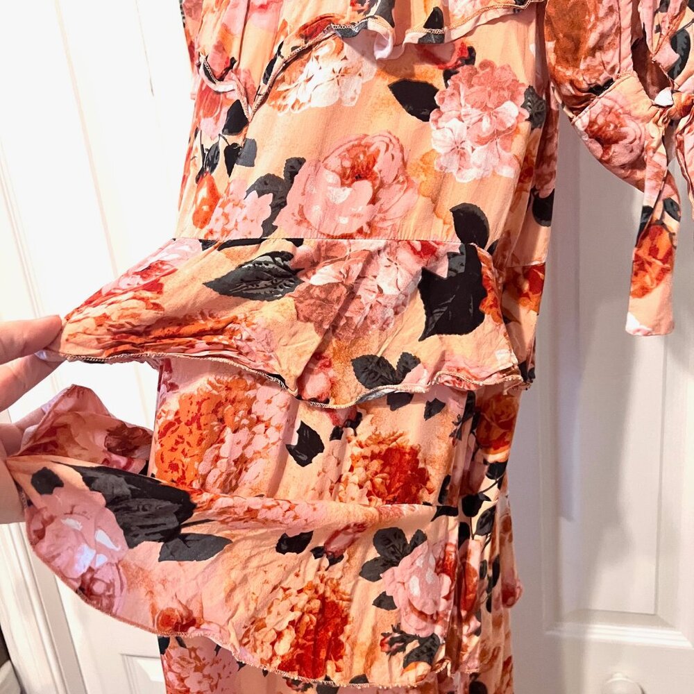 Anthropologies JAASE-Maxi Peach/Floral Long Tiered Ruffle X Small Dress-Boho - Picture 12 of 16